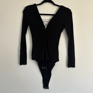 Alexander Wang Black Lace-Up Bodysuit Top